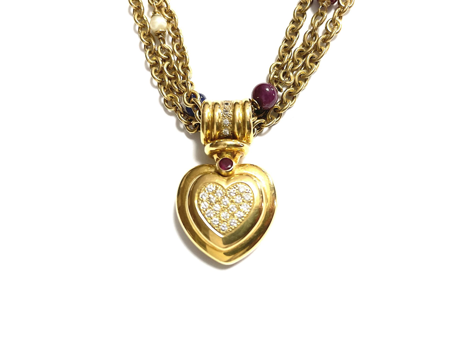 3 strands gemstone necklace with diamond heart - Image 3 of 6