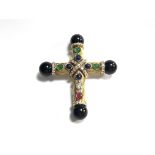 Magnificent cross pendant with onyx, diamonds and rubies, sapphires and emeralds