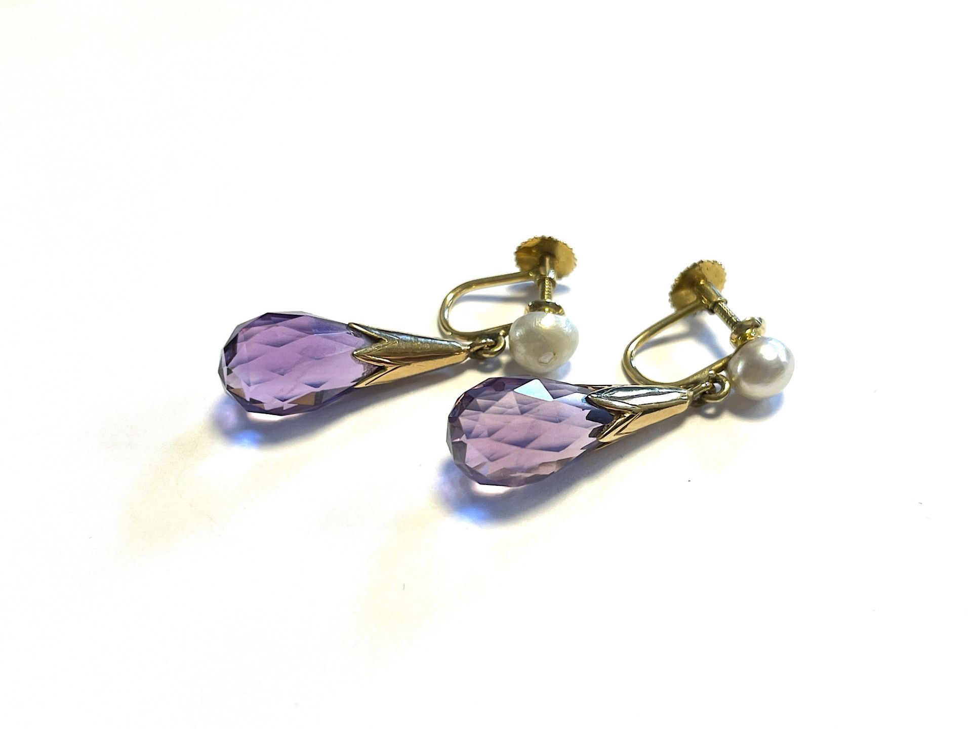 Pair of earscrews with amethyst, around 1910 - Image 4 of 10