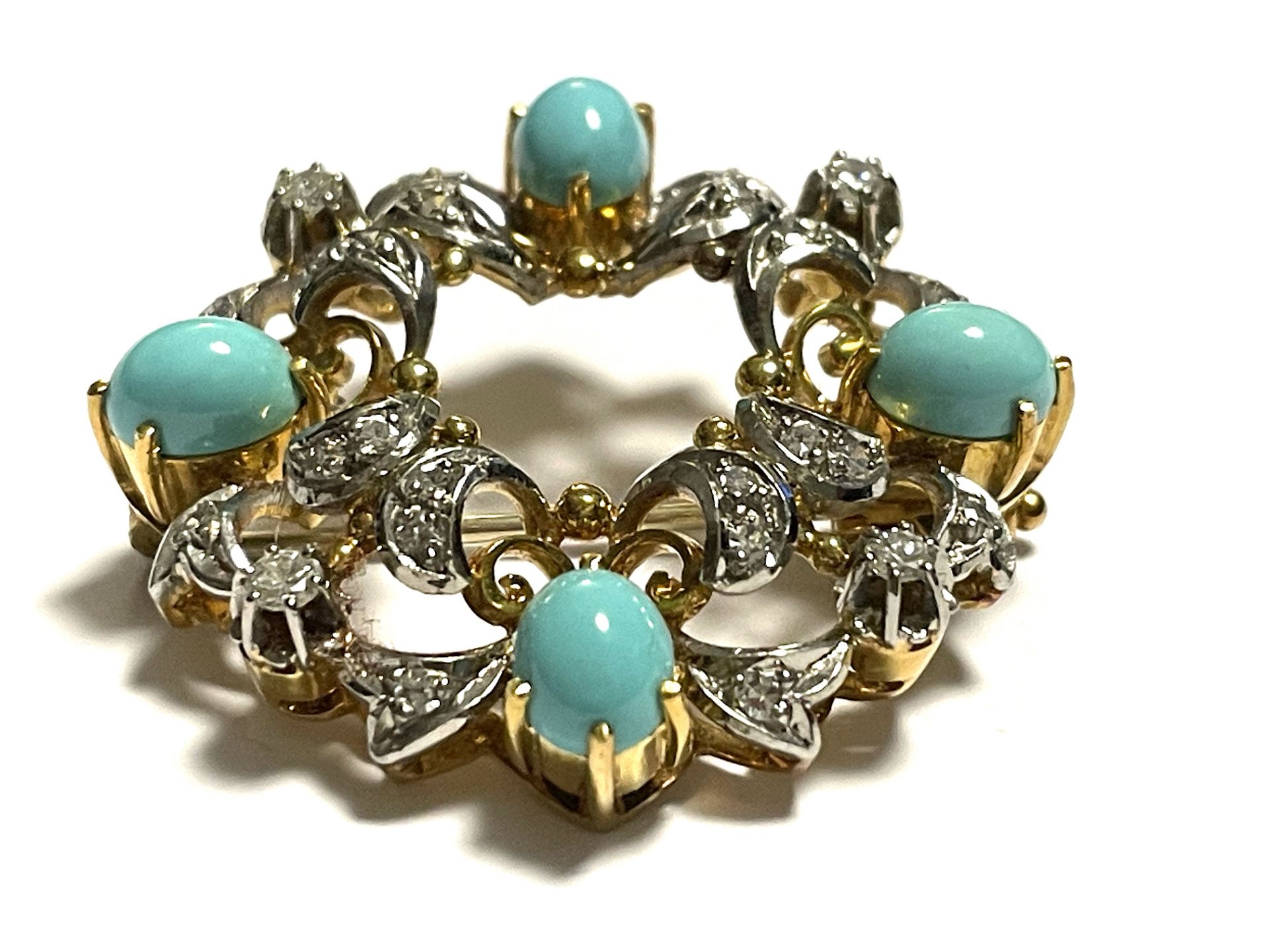 Brooch with turquoise and diamonds - Image 3 of 8