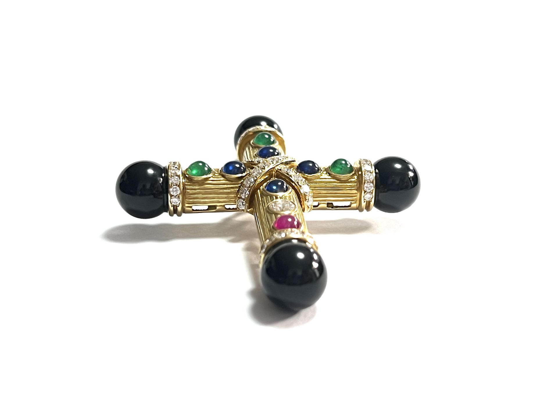 Magnificent cross pendant with onyx, diamonds and rubies, sapphires and emeralds - Image 6 of 9