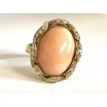 Coral ring with diamonds