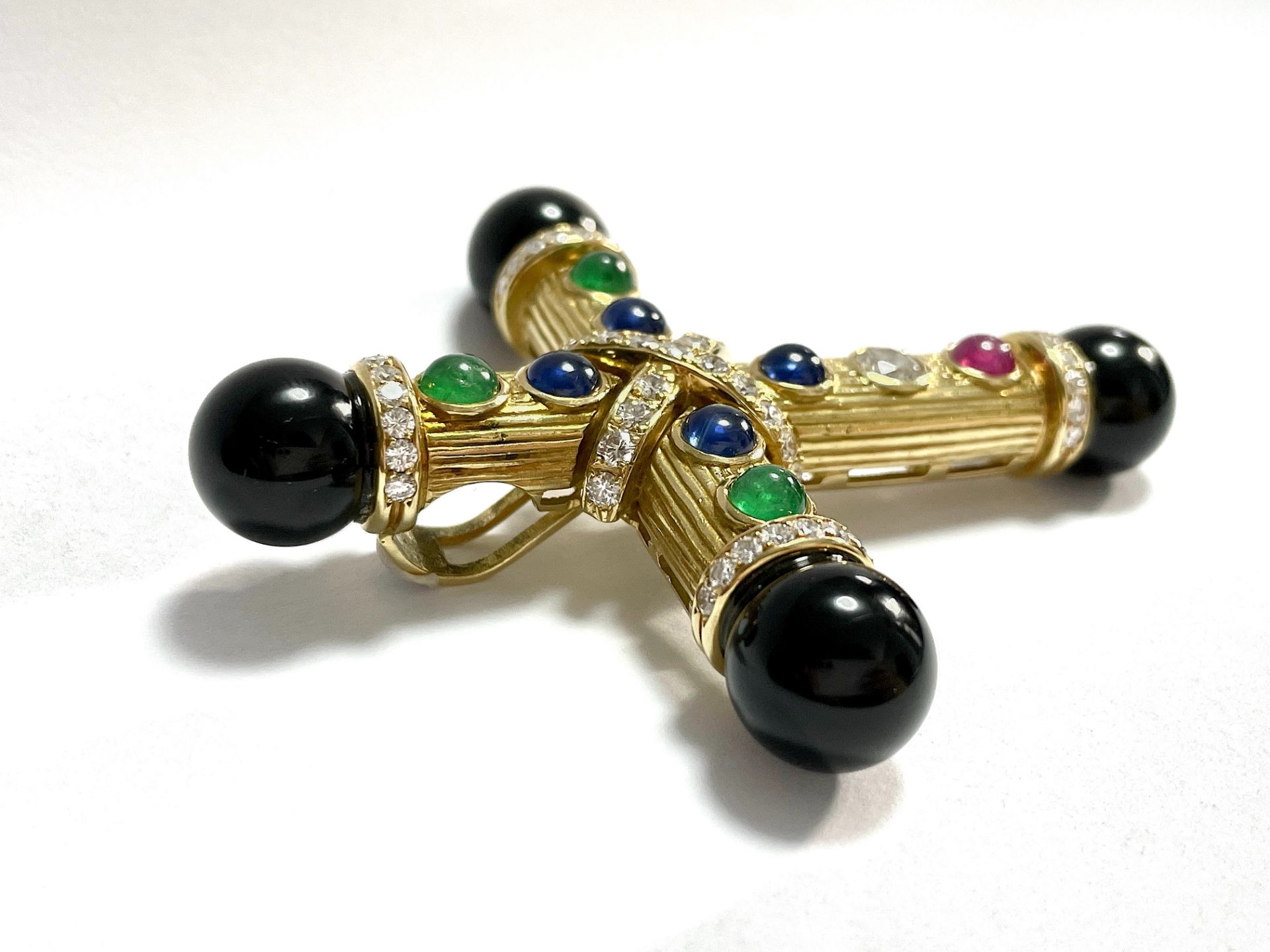 Magnificent cross pendant with onyx, diamonds and rubies, sapphires and emeralds - Image 5 of 9