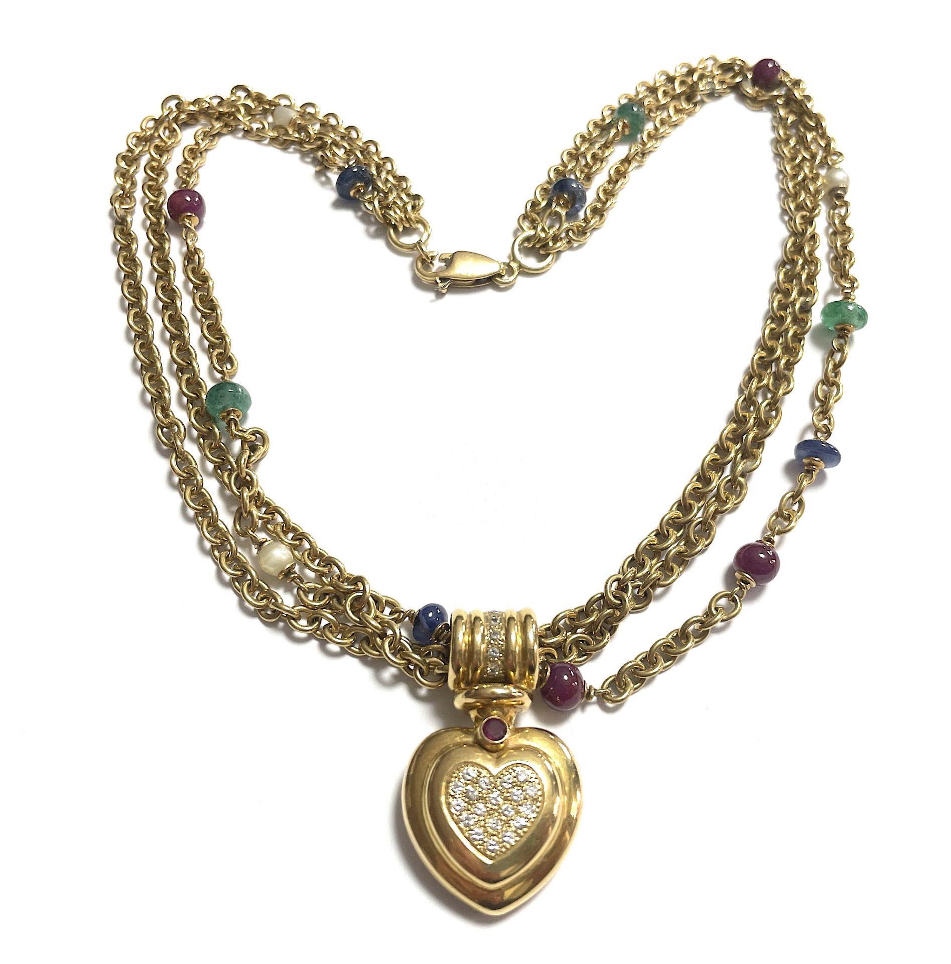 3 strands gemstone necklace with diamond heart - Image 2 of 6