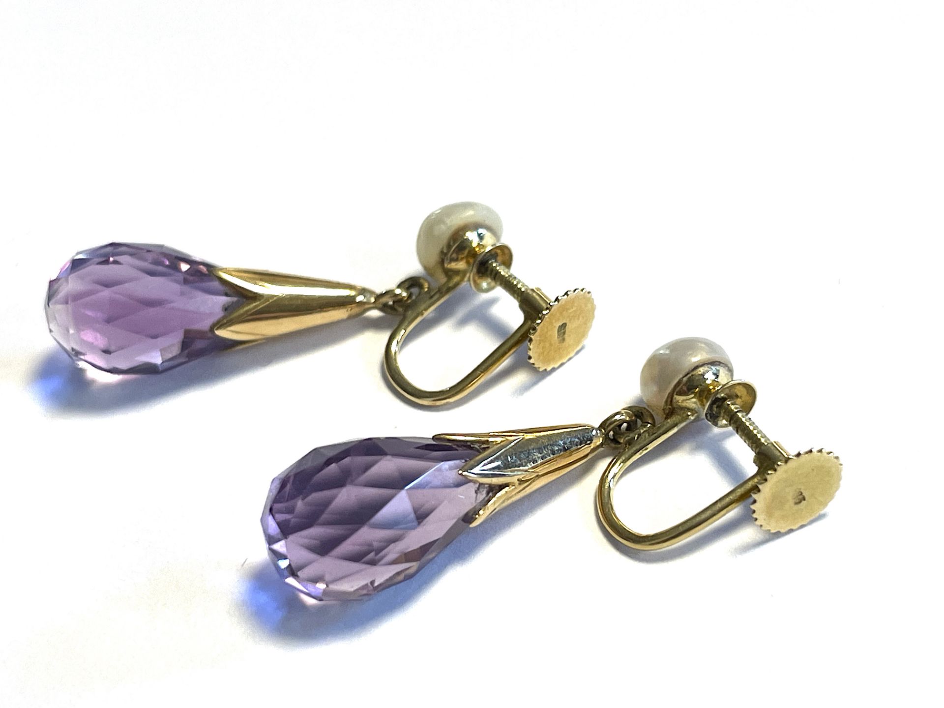 Pair of earscrews with amethyst, around 1910 - Image 9 of 10