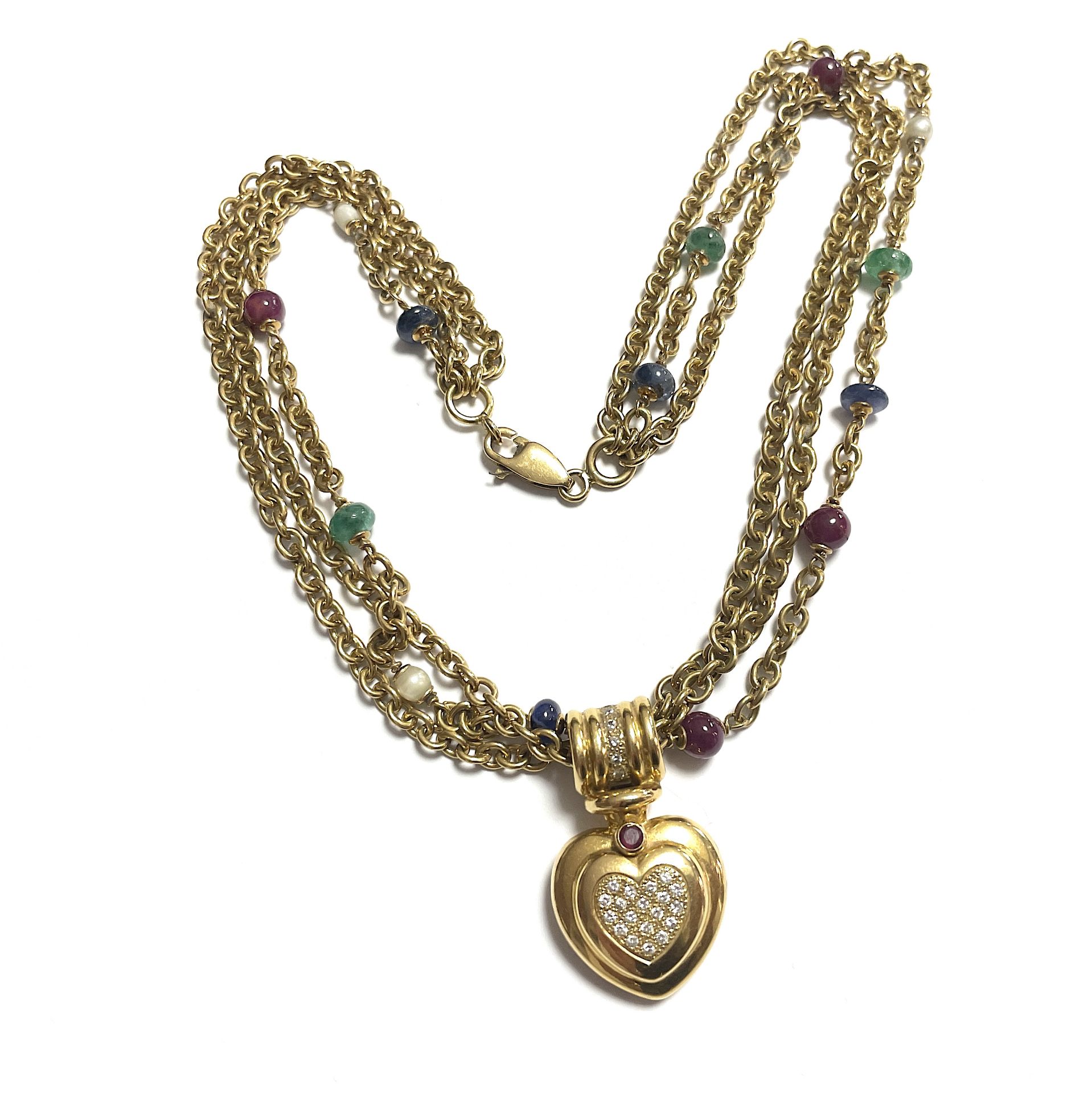 3 strands gemstone necklace with diamond heart - Image 6 of 6