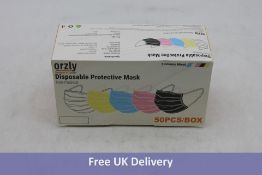 Orzly Disposable Face Masks, 50-pack, 5 Colours mixed pack, 50x. Box damaged