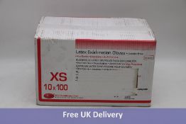 One-thousand DE Healthcare Latex Examination Gloves, Powder free, 97-90511, Size XS