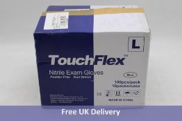 Ten Boxes Touch Flex Nitrile Exam Gloves, Blue, Size L, 100 Gloves Per Box