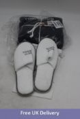 Towel Club items to include 1x Short Slim Jumpsuit, Navy, Size S and 1x Slippers White, One Size