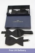 Two La Bowtique Black Silk Satin Bowties, Large, 1x Classic, 1x Dropped