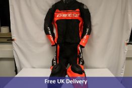 Dainese Mistel Motorcycle 2 Piece Leather Suit, Matt Black/Fluorescent Red, Size 46, Includes Cleani