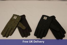 Two Pairs Islander Harris Tweed Men's Gloves with Touch Screen Technology, 1x Grey/Black, 1x Chestnu