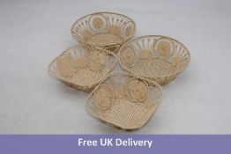 Four Cabana Wicker Bread Baskets to include 2x Square 2x Round, Natural Colour