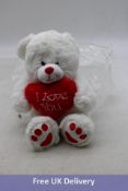 Thirty Paws White Teddy Bears holding Red Heart with I Love You, 10.5"