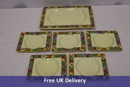 Royal Staffordshire Pottery The Biarritz Floral Borders to include 5x Rectangular Plates, 165x135x15