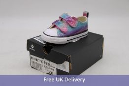 Three Converse Toddler Girls Chuck Taylor All Star Easy-On Glitter Drip, White/Natural Ivory/Purple,