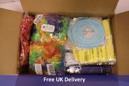 Approximately 180x Party items to include 10x Paper Pompoms, Blue, 35cms, 20x Paper Pompoms, White,