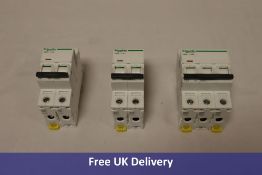 Three Schneider Miniature Circuit Breakers to include 1x Acti9 iC60H, 25A, A9F55325, 1x Acti 9 iC60H