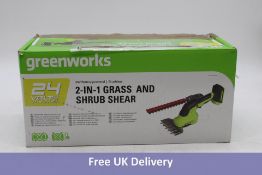 Greenworks G24SHT 24V 2-in-1 Grass Shrub Shear, Tool Only. Box damaged