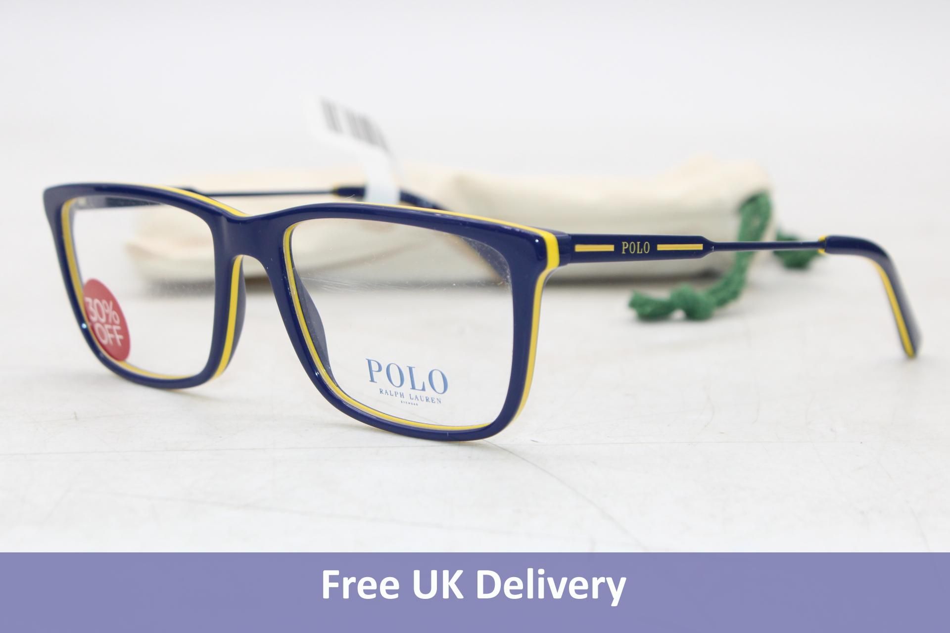 Ralph Lauren Polo Glasses, Blue/Yellow Frame with Demo Lenses, PH2216. Box damaged