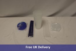 Thirty-eight OMG Cups to include 10x Solid Confetti, Blue, 28x Clear Frosted Cup, 24oz, with Lids an