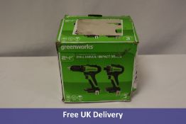 Greenworks Drill Driver/Impact Driver Set, 24V. Batteries Included, Box Slightly Damaged