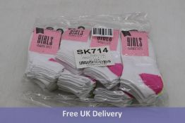 Twelve packs of Three Girls White Trainer Socks Coloured Heel & Toe, UK 9-12, 12.5-3.5, 4-6