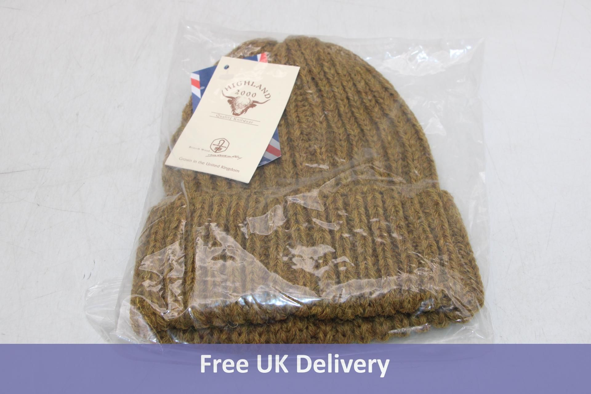 Five Highland 2000 Cuffed Cable Knit English Wool Beanie Hat, Toffee