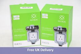 Two Woox R4051 Smart Outdoor Smart Socket, UK Plug, Grey/Black