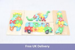 Ten Assorted Holouka Colourful 1-10 Jigsaw Puzzle Shapes Including Teddy Bear, Bus, Plane and Dinosa