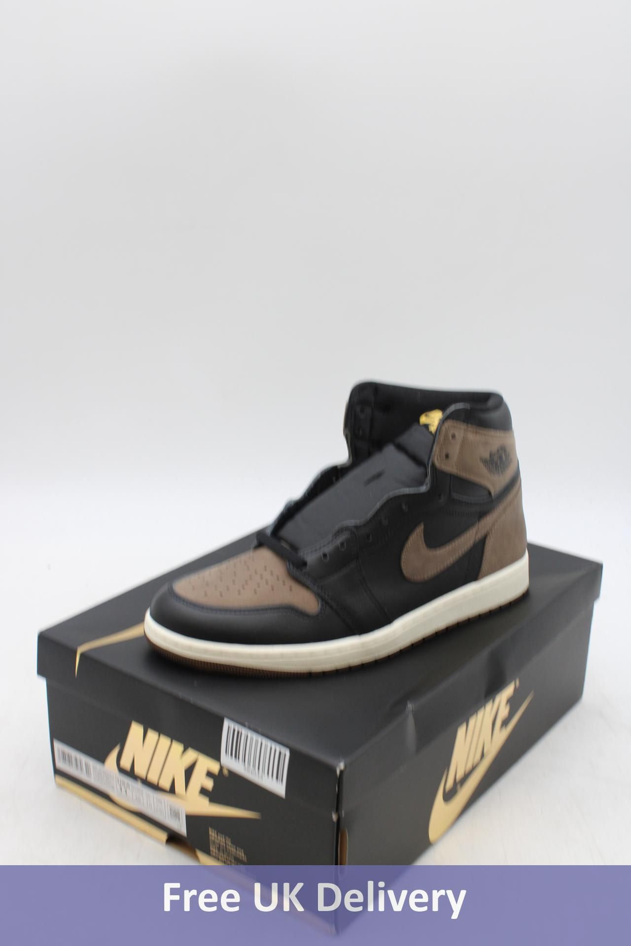 Air Jordan 1 Retro High OG Trainers, Black/Metallic Gold-Palomino, UK 10. Box damaged