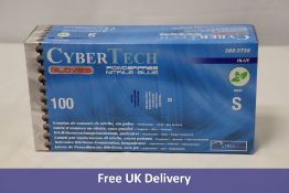 Ten Cybertech Powder-Free Nitrile Gloves, Blue, Small, 100 Pack. Expiry 05/2025