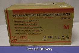 10 Powder Free Nitrile Examination Gloves, Blue, Medium, 200 Pack