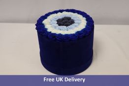 The Million Roses Los Angeles Royal Blue Suede Box, Evil Eye Roses, Preserved Roses, Lasts 3+ Years