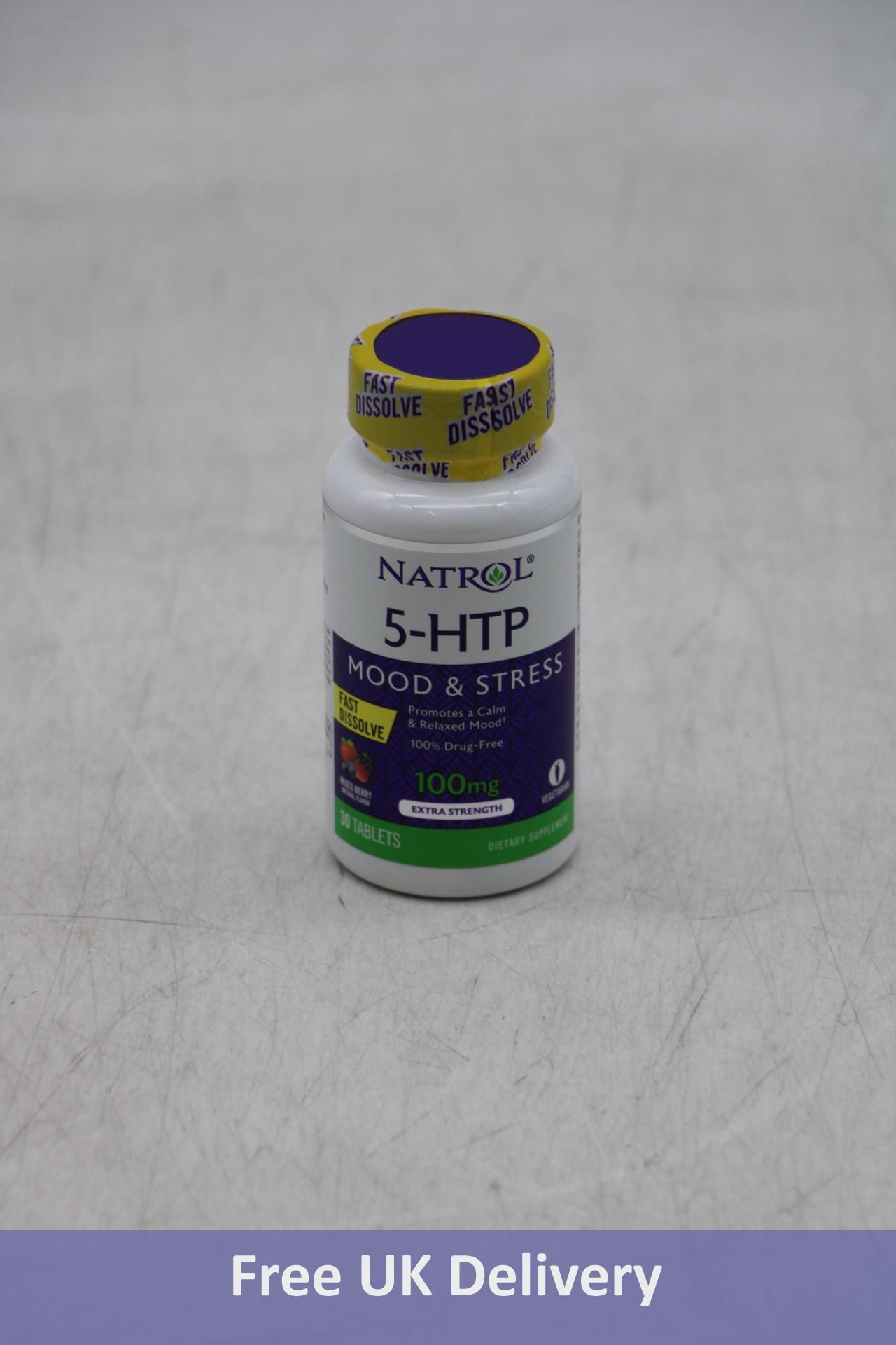Six Pots of Natrol 5-HTP Mood & Stress Dietary Supplement, Mixed Berry, 100 mg, 30 Tablets Per Pot,