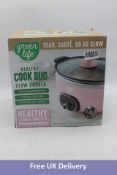 GreenLife Duo Healthy Ceramic 6 Quart Family-Sized Slow Cooker, Soft Pink, Non-UK Plug