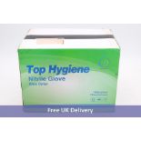 Ten boxes of Top Hygiene Nitrile Gloves, Blue, Size M, 100 Gloves per Box. Box damaged