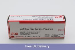 Six boxes of De Healthcare Self Seal Sterilization Pouches, 89 x 254mm, 200 per Box, Expiry Date 12/