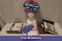 Six Fancy Dress items to include 1x Women's Polka Dot Fancy Dress and Bonnet, Multi, Large, 1x Foam