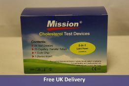 Nine packs of Mission Cholesterol Test Devices, 3 in 1 Lipid Panel, 25 tests per pack. Expiry 06/202