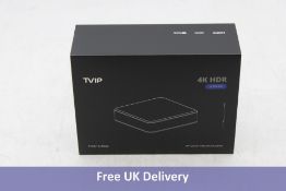 TVIP S-Box v.705 UHD 4K HDR IPTV/OTT Media Player, with remote, HDMI cable and Non-UK power supply.