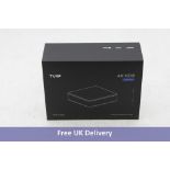 TVIP S-Box v.705 UHD 4K HDR IPTV/OTT Media Player, with remote, HDMI cable and Non-UK power supply.