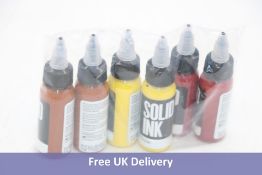 Six Solid Ink Tattoo Ink, 1oz, Include 2x Old Rose, 2x Banana 2x Tiger, Expiry Date 07/2027