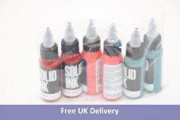 Six Solid Ink Tattoo Ink, 1oz, Include 2x Super Red, 2x Coral, 2x Peyote, Expiry Date 07/2027