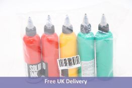Five Solid Ink Tattoo Ink, 4oz, Include 2x Red, 2x Dragon, 1x Sunshine, Expiry Date 09/2027
