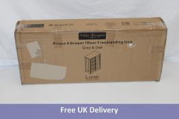 Vida Designs Priano 4 Drawer 1 Door Bathroom Cabinet, Grey/Oak, Size W35.8 X D15.8 X H85.5cm