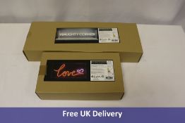 Four Neonbox LED Lights to include 2x Love, 2x Naughty Corner, 2x Red/Pink, 2x White