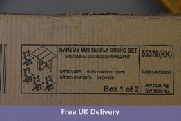 Santos Butterfly Dining Set, Grey Slate, Distressed Waxed Pine. Box damaged