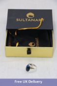 Sultanart Men's Blue Tiger Eye Classic Ring, Silver